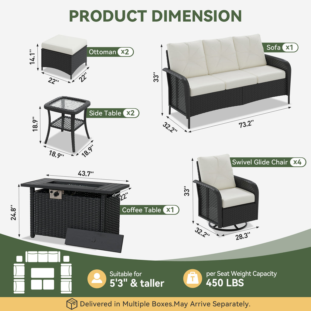 Aoxun Patio Furniture Set, Wicker Rattan Outdoor Sectional Sofa with High Back Swivel Rocker Chairs, Outdoor Patio Furniture Set