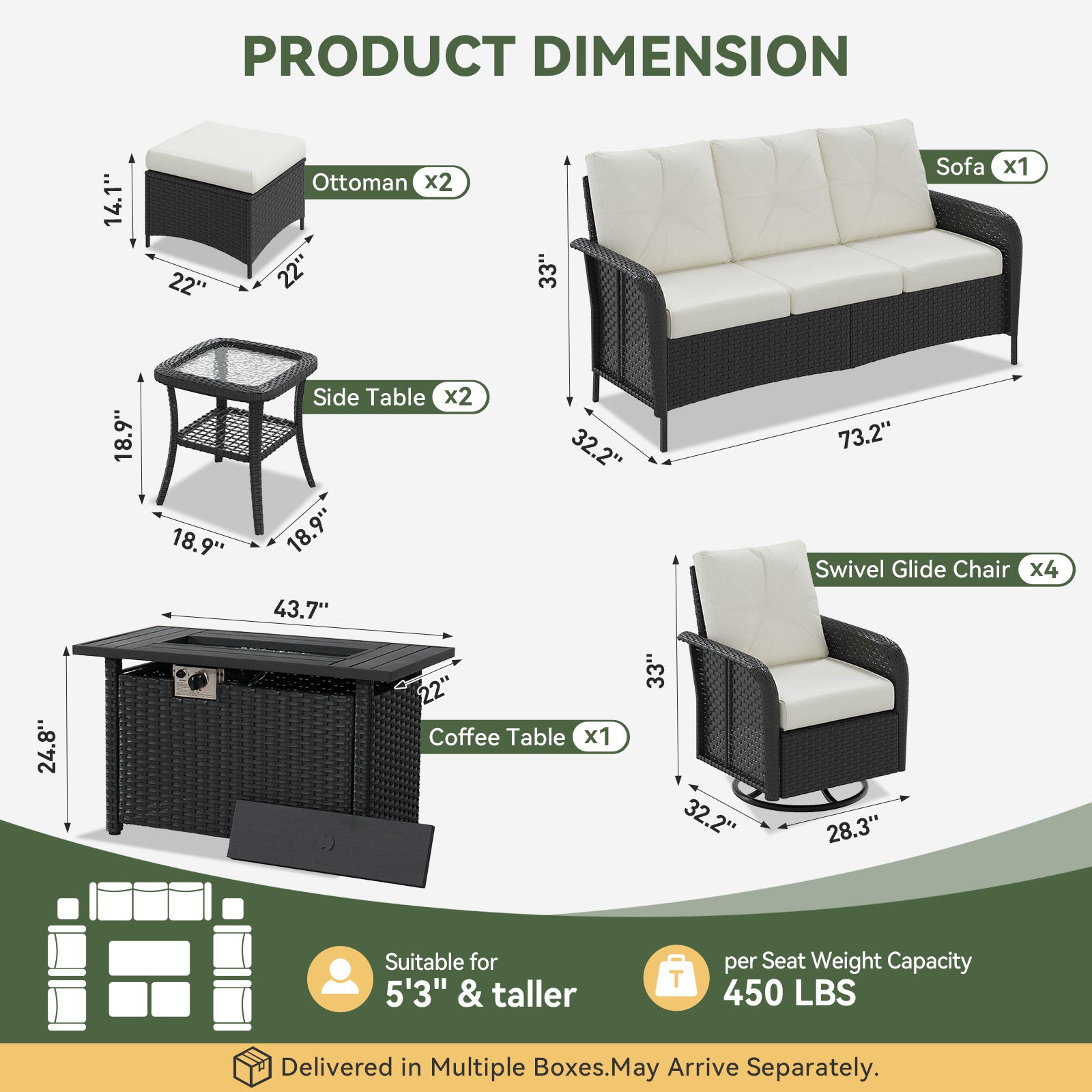 Aoxun Patio Furniture Set, Wicker Rattan Outdoor Sectional Sofa with High Back Swivel Rocker Chairs, Outdoor Patio Furniture Set