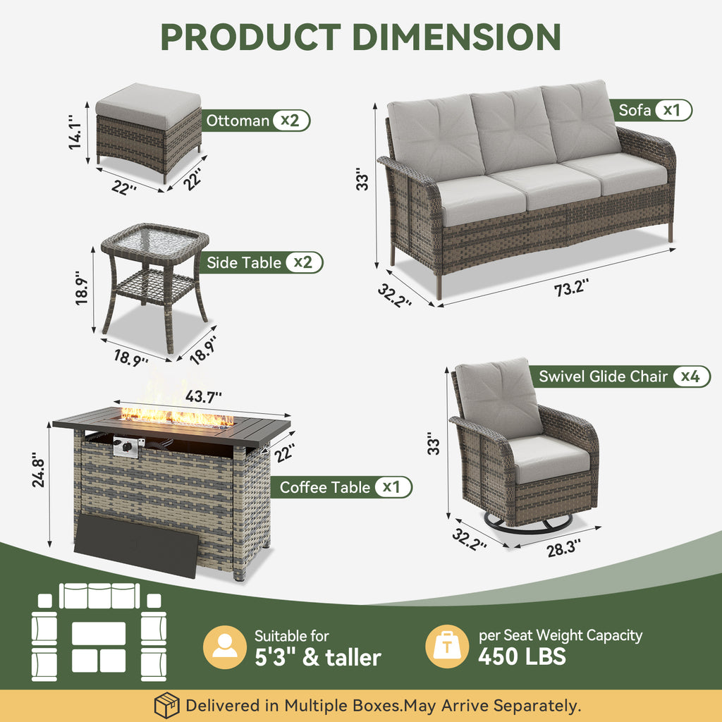 Aoxun Patio Furniture Set, Wicker Rattan Outdoor Sectional Sofa with High Back Swivel Rocker Chairs, Outdoor Patio Furniture Set