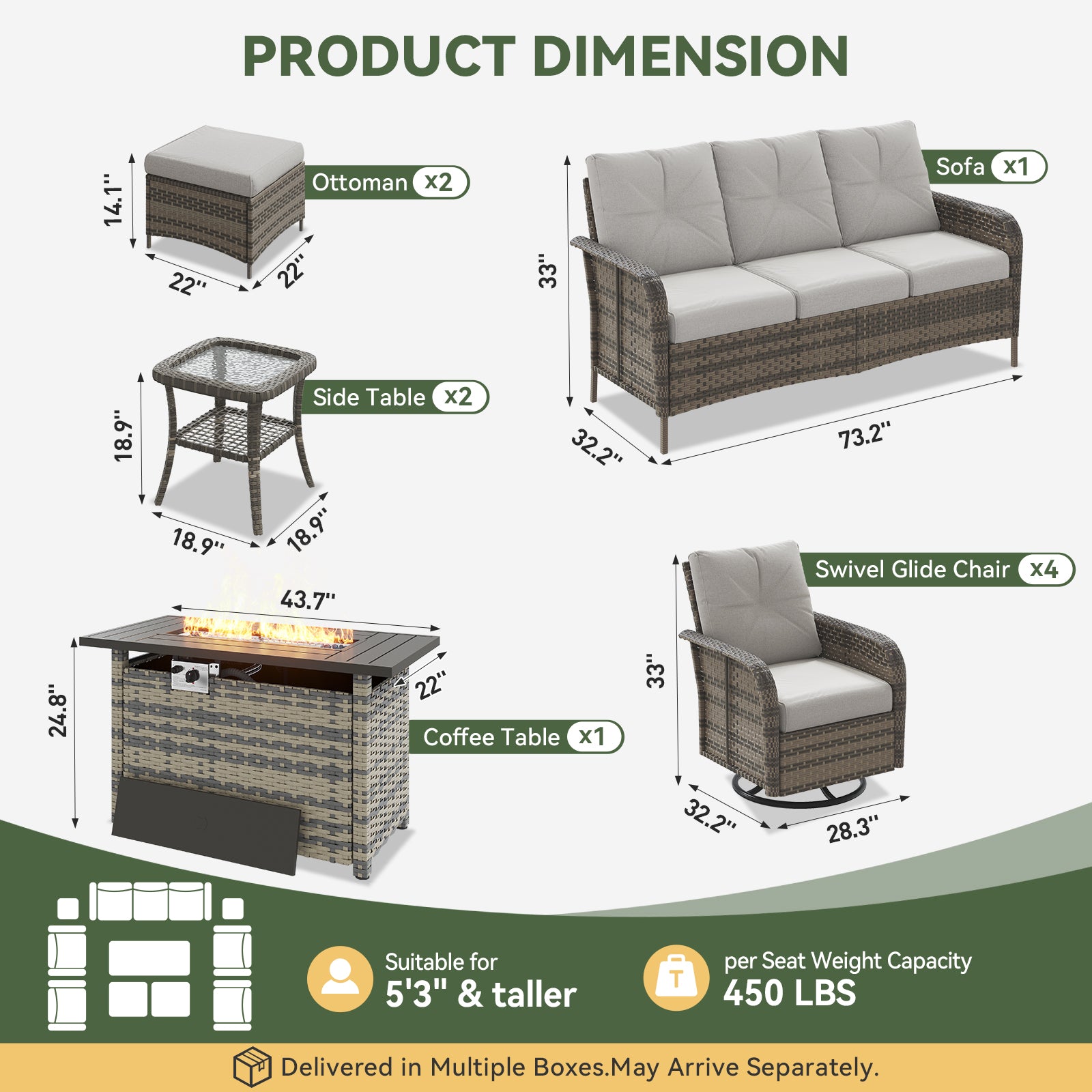 Aoxun Patio Furniture Set, Wicker Rattan Outdoor Sectional Sofa with High Back Swivel Rocker Chairs, Outdoor Patio Furniture Set