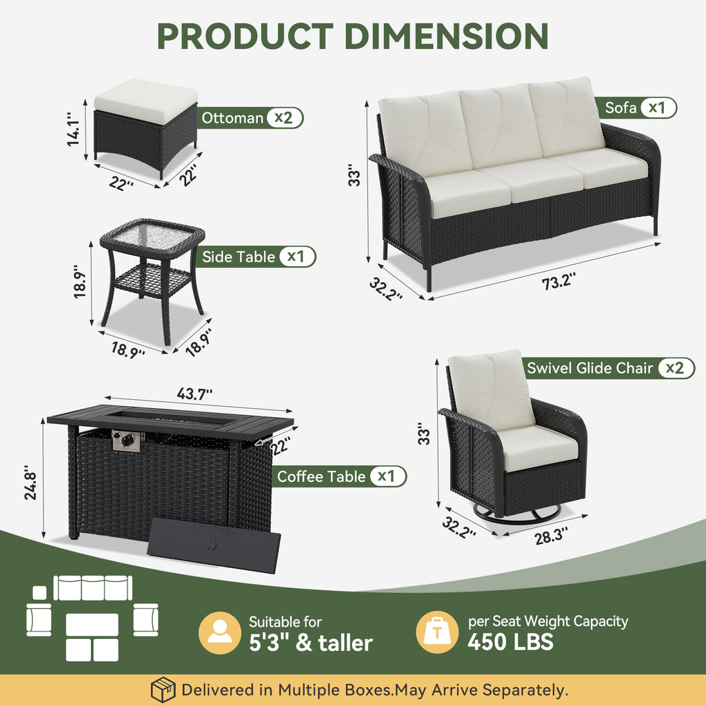 Aoxun Patio Furniture Set, Wicker Rattan Outdoor Sectional Sofa with High Back Swivel Rocker Chairs, Outdoor Patio Furniture Set