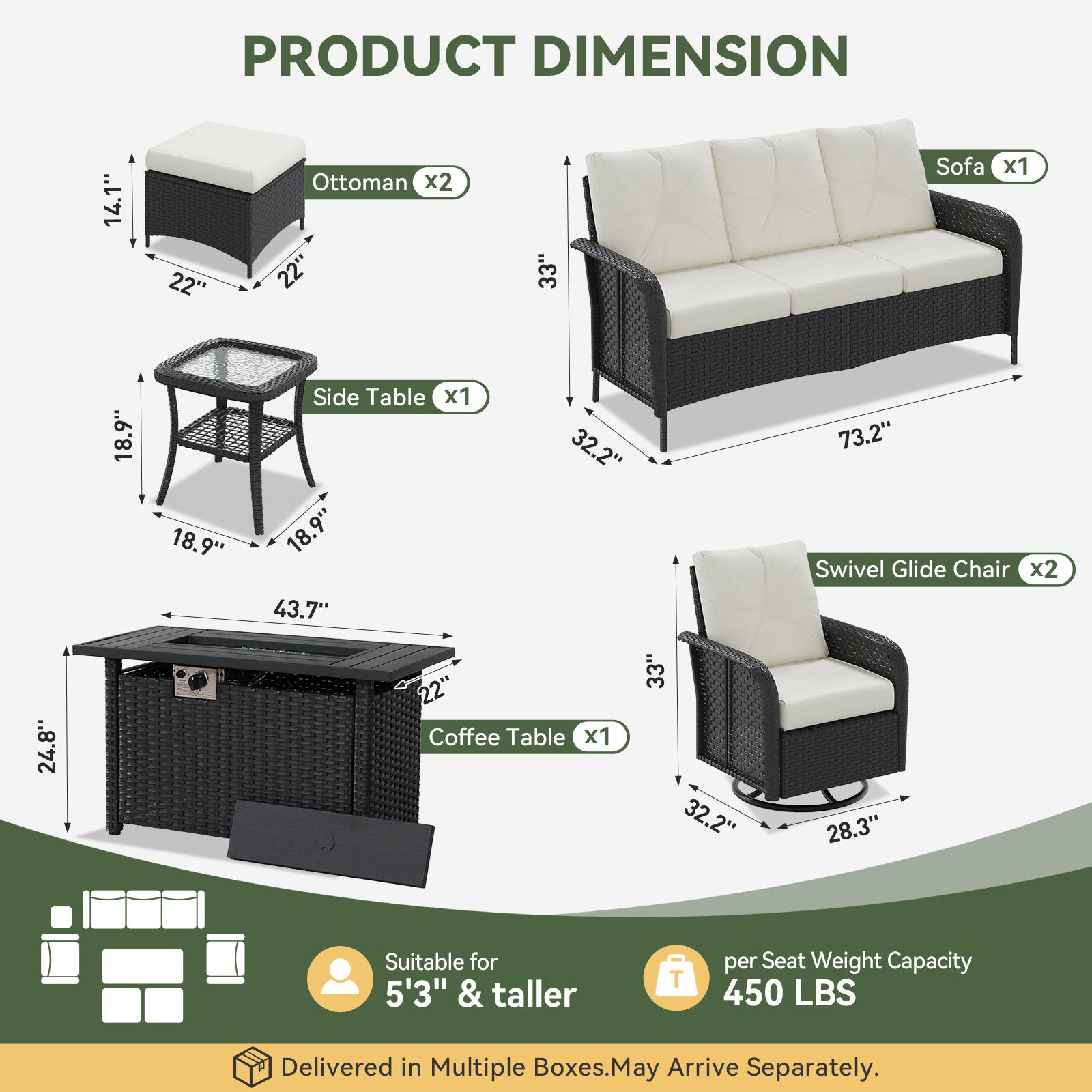 Aoxun Patio Furniture Set, Wicker Rattan Outdoor Sectional Sofa with High Back Swivel Rocker Chairs, Outdoor Patio Furniture Set