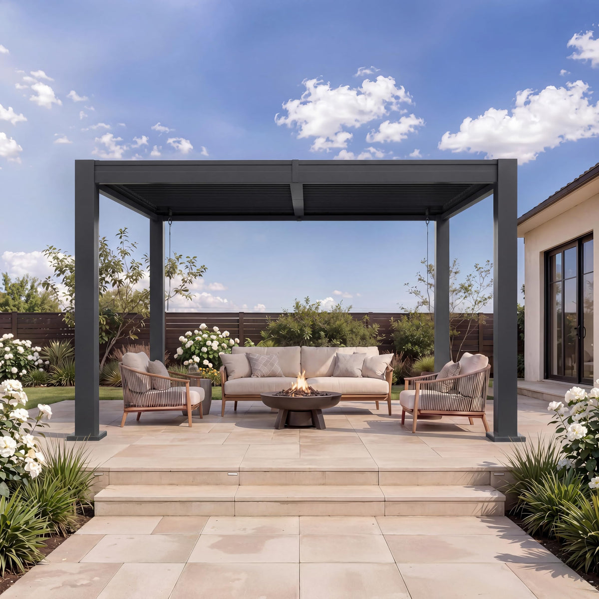 Aoxun Louvered Pergola 10x12, Outdoor Metal Pergola