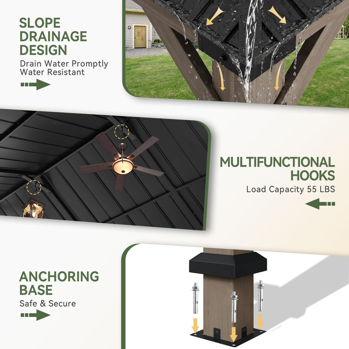 LazySunsets Wood Gazebo, Hardtop Gazebo, Steel Double Roof