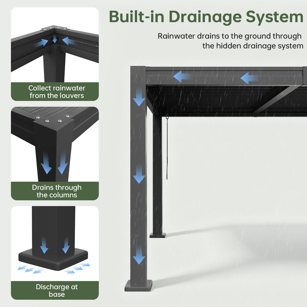 Aoxun Louvered Pergola 10x12, Outdoor Metal Pergola