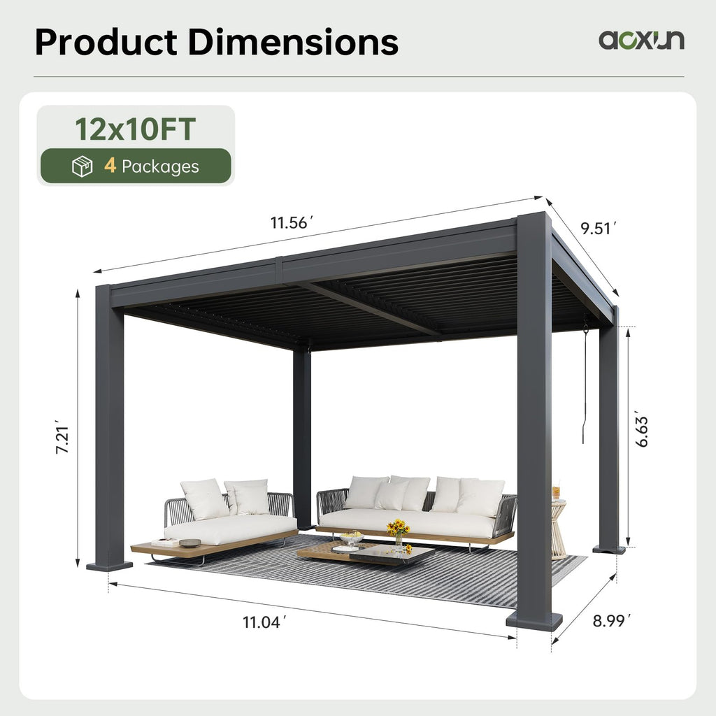 Aoxun Louvered Pergola 10x12, Outdoor Metal Pergola