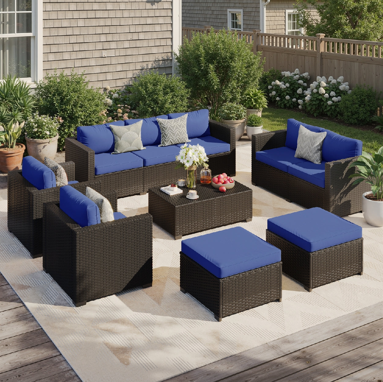 Aoxun 7-Piece Outdoor Patio Furniture Set, Rattan Outdoor Sectional with Thick Waterproof Cushions, Wicker Ottomans & Waterproof Cover, Patio Conversation Set for Garden, Backyard, Porch, Deck