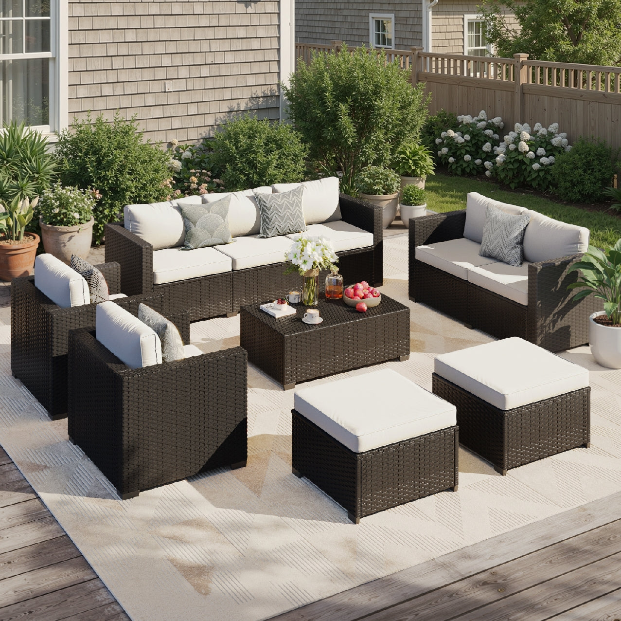 Aoxun 7-Piece Outdoor Patio Furniture Set, Rattan Outdoor Sectional with Thick Waterproof Cushions, Wicker Ottomans & Waterproof Cover, Patio Conversation Set for Garden, Backyard, Porch, Deck