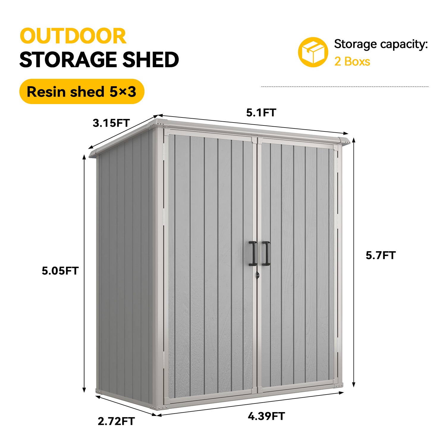 Aoxun 5x3 FT Outdoor Storage Shed, Plastic Garden Resin Shed with Floor for Patio, Lawn, Outdoor Storage Cabinet with Lockable Door for Bike, Garbage Can, Tools, Grey