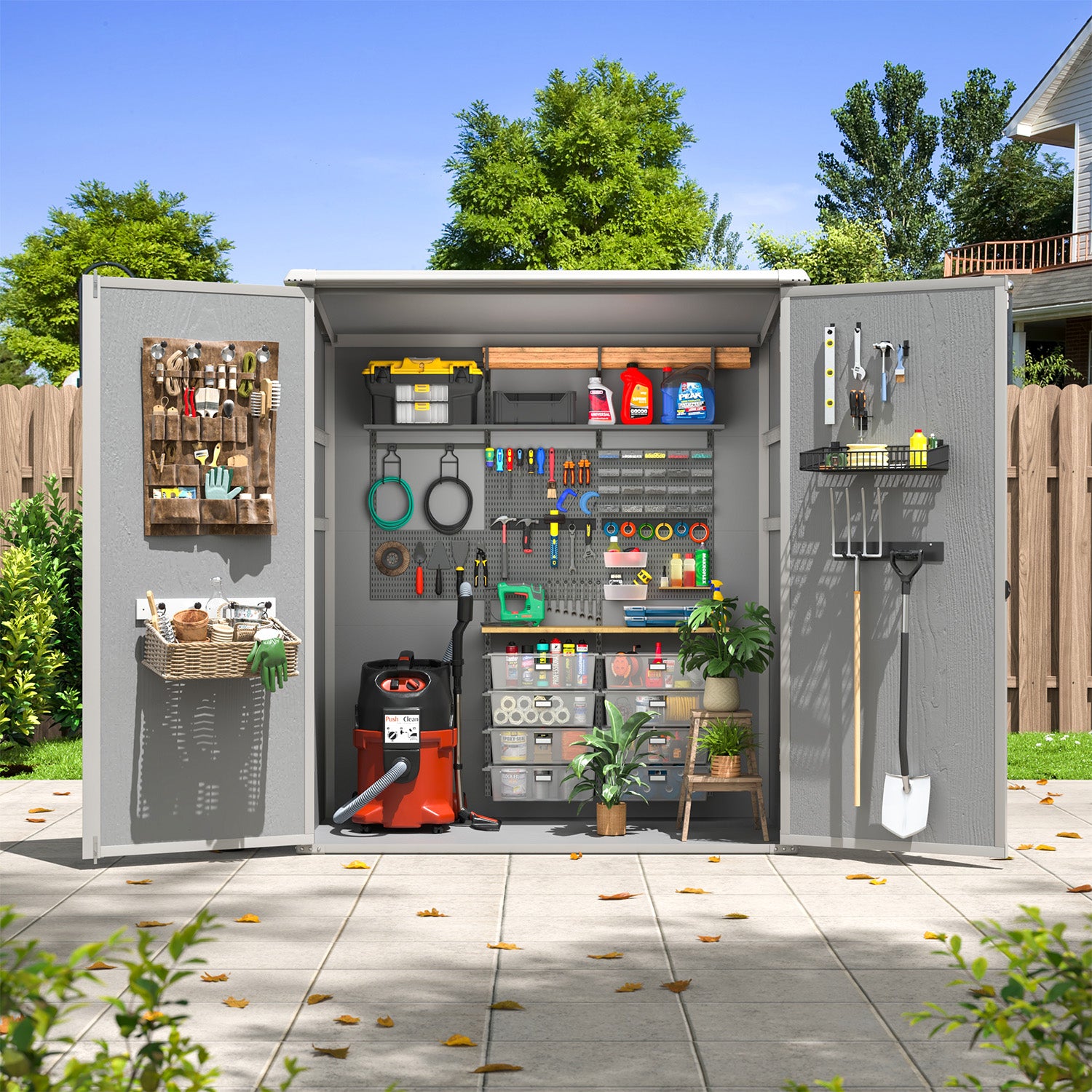 Aoxun 5x3 FT Outdoor Storage Shed, Plastic Garden Resin Shed with Floor for Patio, Lawn, Outdoor Storage Cabinet with Lockable Door for Bike, Garbage Can, Tools, Grey